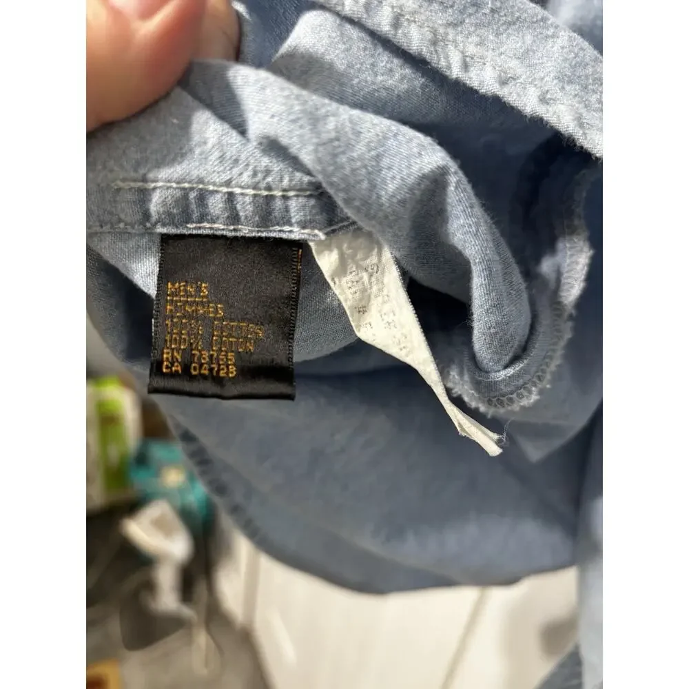 Vintage Browning Denim Button Up Shirt Mens XL Duck Logo Light Blue Hunting - Picture 7 of 7